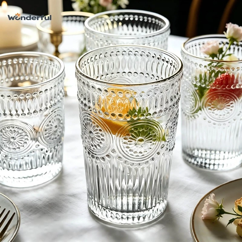 Embossed Gold Rim Glass Tumbler Set Embossed Gold Rim Glass Tumbler Set